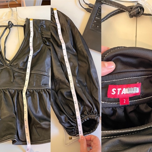 STAUD Black Faux Leather Luna Top - Picture 15 of 15